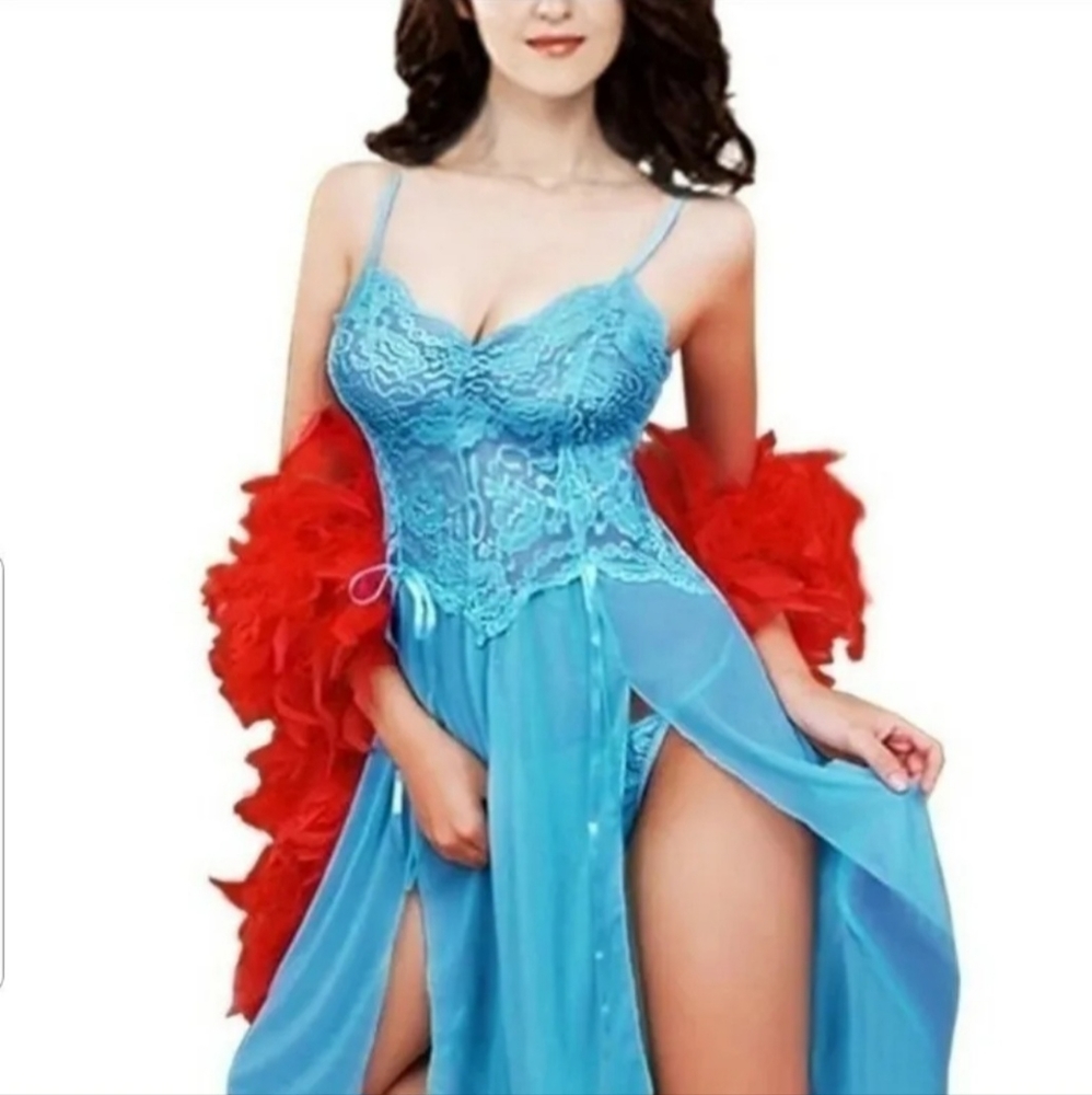 NWOT Women's Blue Lingerie Nightgown Evening Dress Sleepwear Underwear Size M